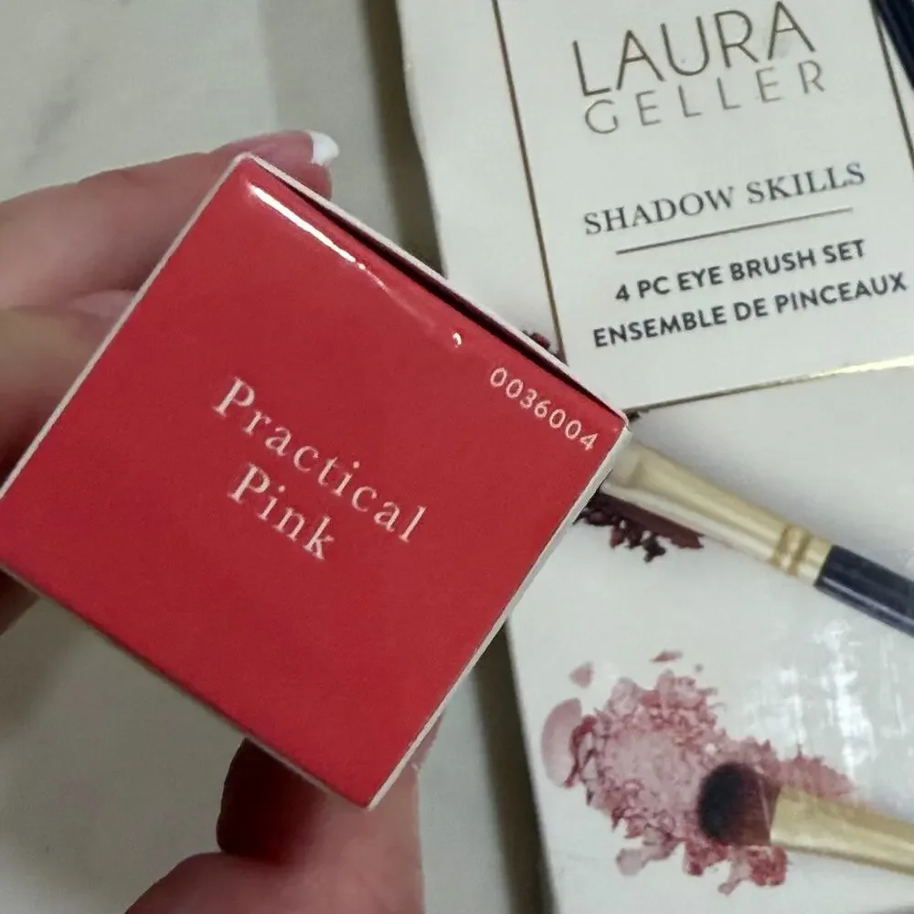 Laura Geller Makeup Bundle Shadow Skills 4pc Eye Brush Set + Serum Blush New Box